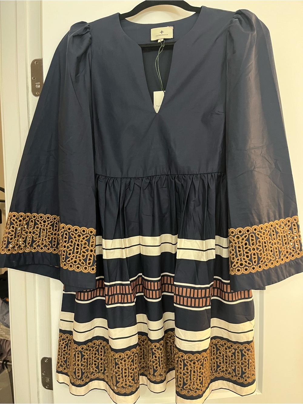 Tuckernuck Navy Riverside Stripe Cottone Eyelet Izzie Dress